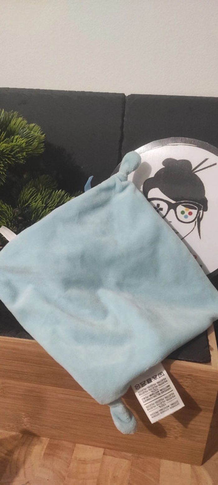 Mots d'enfants doudou plat carré lapin bleu blanc étoile marron écharpe - photo numéro 2