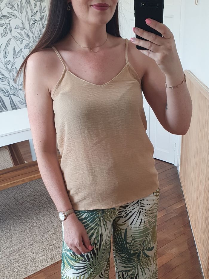 Top Prague beige camel effet lin Taille L - photo numéro 4