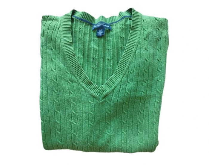 Pull fin vert col V torsadé | Tommy Hilfiger | L - photo numéro 2