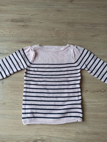 Marinière pull rose et bleu marine oiseau Vertbaudet 5 ans