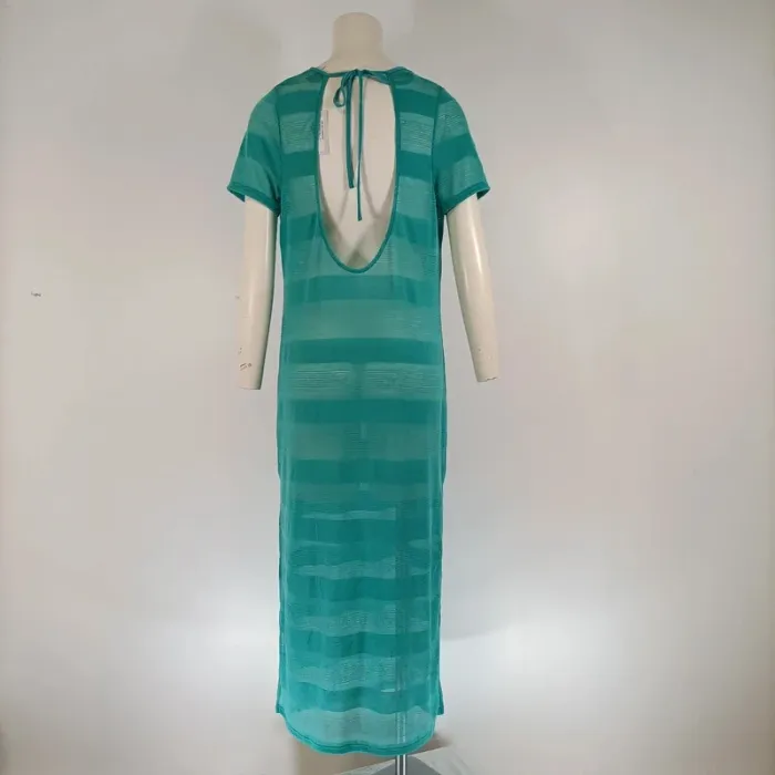 Robe longue bleue turquoise verte ajourée avec dos nu - robe de plage Taille 38 - A135 - photo numéro 6