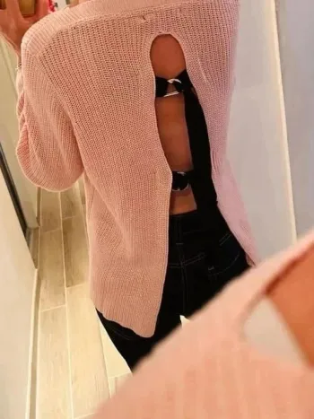 Beau pull femme rose taille 40/L neuf dos nu