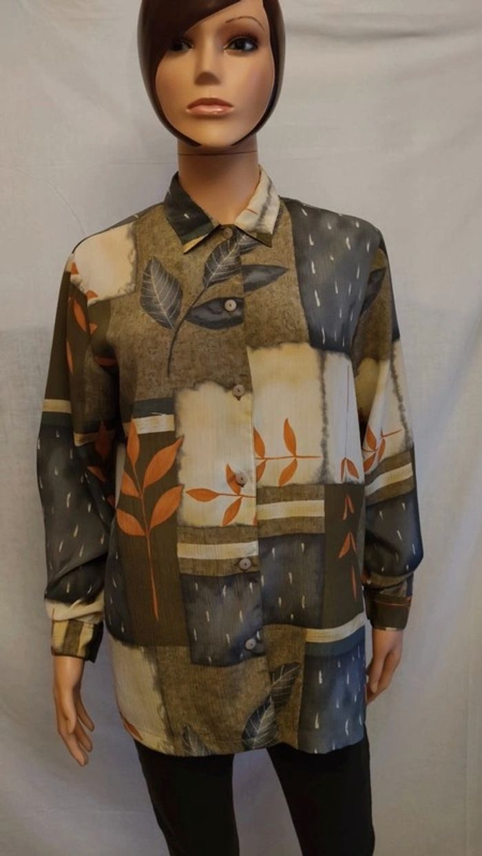 Chemisier fluide Vintage motifs "Automnale" 90s 🍂 à manches longues T. 42 Claude d'Alban _ PLD - photo numéro 2
