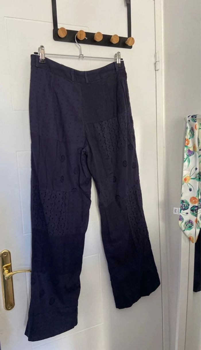 Pantalon léger bleu marine style patchwork Zara Taille S - photo numéro 2