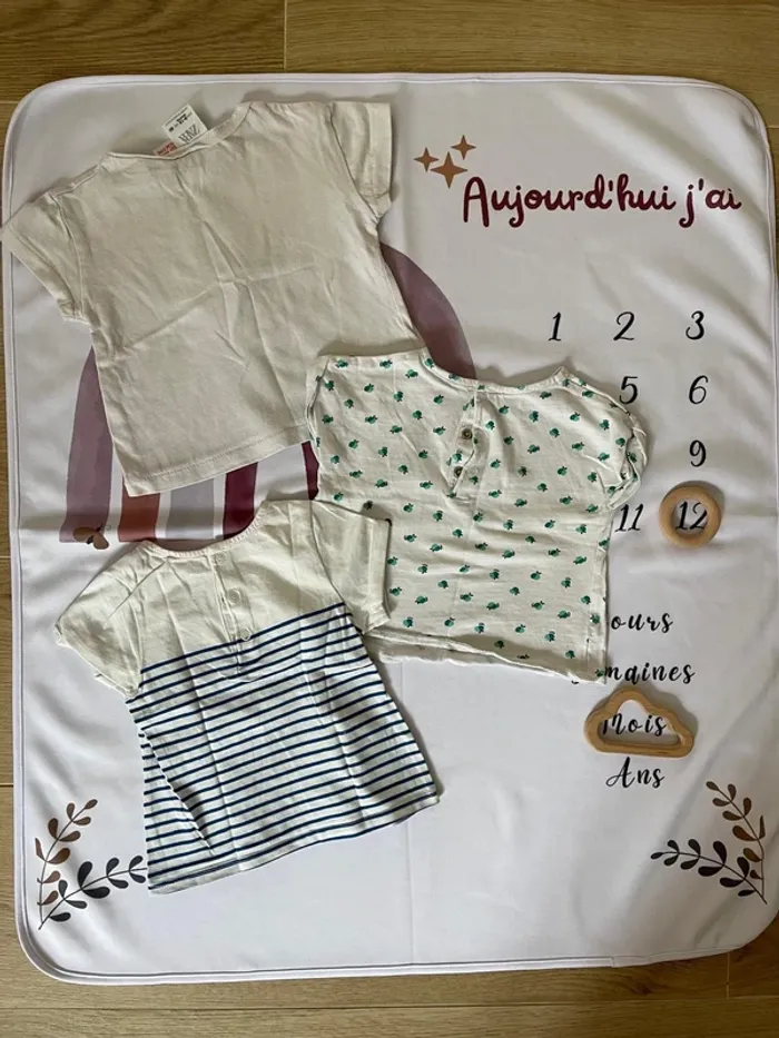 Lot de t-shirts manches courtes bébé fille – Taille 12 mois – Obaibi & Zara - photo numéro 3