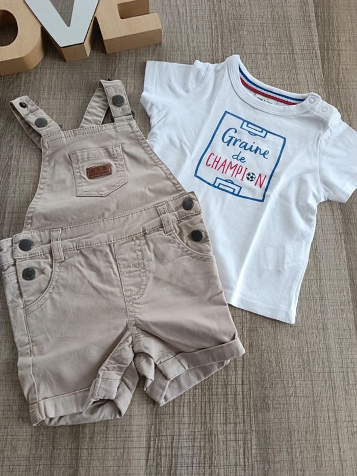 Ensemble salopette short été T shirt 6 mois été