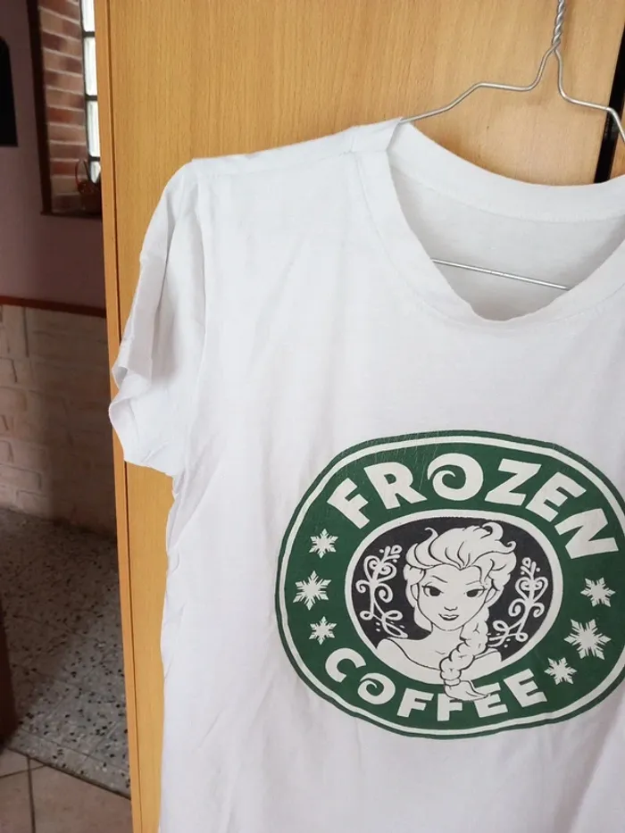 😔Tee-shirt coton elasthan T36 blanc Frozen Coffee - photo numéro 2