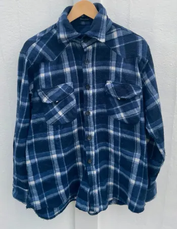 Lumberjack Flannel Plaid Polaire shirt chemise blue Mens L