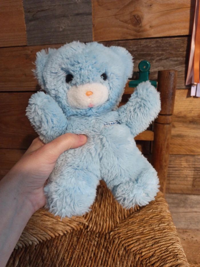 Peluche hochet ours bleu Prénatal vintage tbe - photo numéro 3