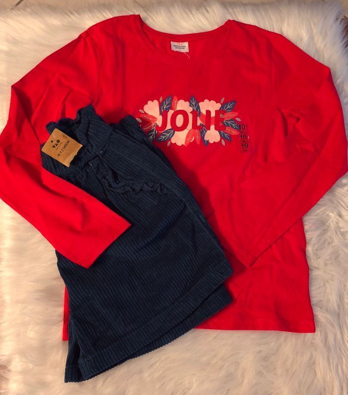 (Neufs non portés) 🏷😍🩷🤩 superbe ensemble teeshirt ml et short velour 10 ans fille 🩷😍🥰