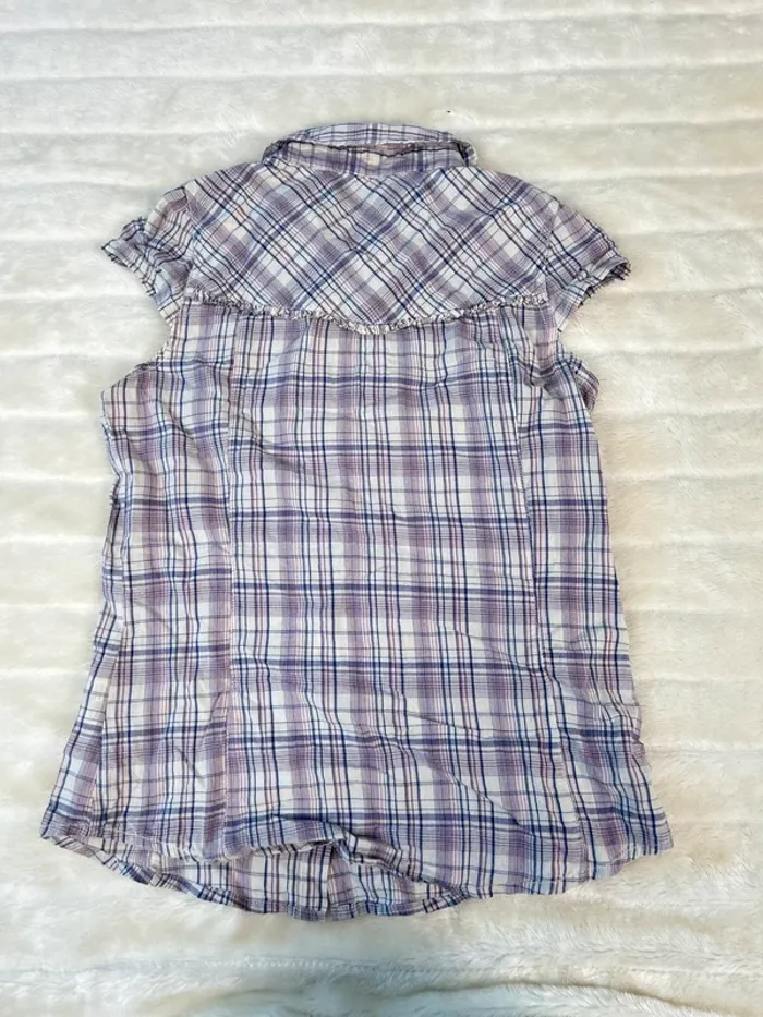 Chemise sans manches à carreaux vintage- violet lilas coton - T36 - photo numéro 2