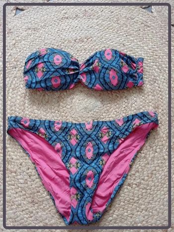 Maillot de bain bandeau 2 pièces Etam taille 36 bon état motifs géométriques