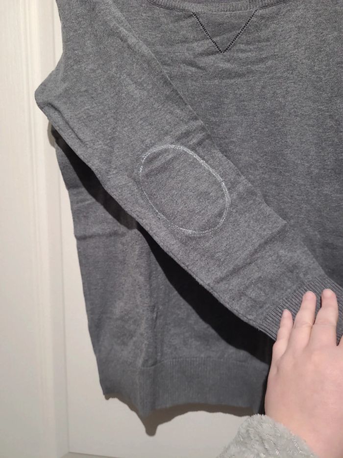 Pull gris avec coudieres argent - photo numéro 3