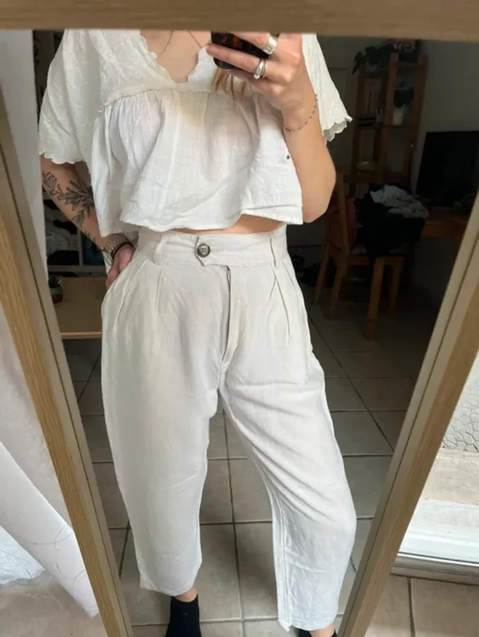 Pantalon en lin taille haute H&M