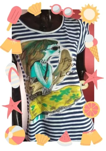 Tee shirt fin marinière à motifs