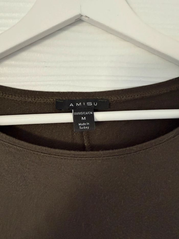 Pull fin t-shirt manches longues kaki uni basique avec noeuds sur les manches - photo numéro 7