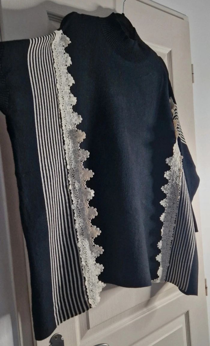 Pull loose Exquiss's noir et dentelle blanche - photo numéro 10