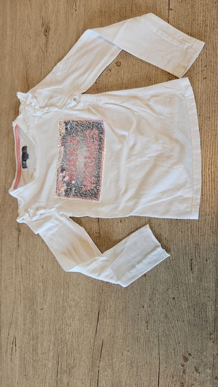 T shirt blanc à manches longues, à sequins, TQF Collection, 6 ans, nickel - photo numéro 3