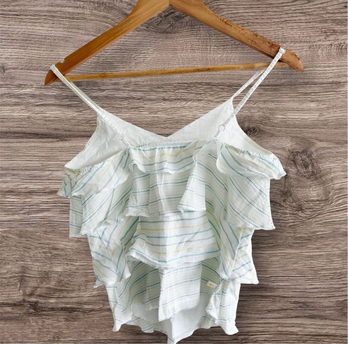 Top épaules dénudée débardeur blanc turquoise jaune sessun taille 36 S - photo numéro 4