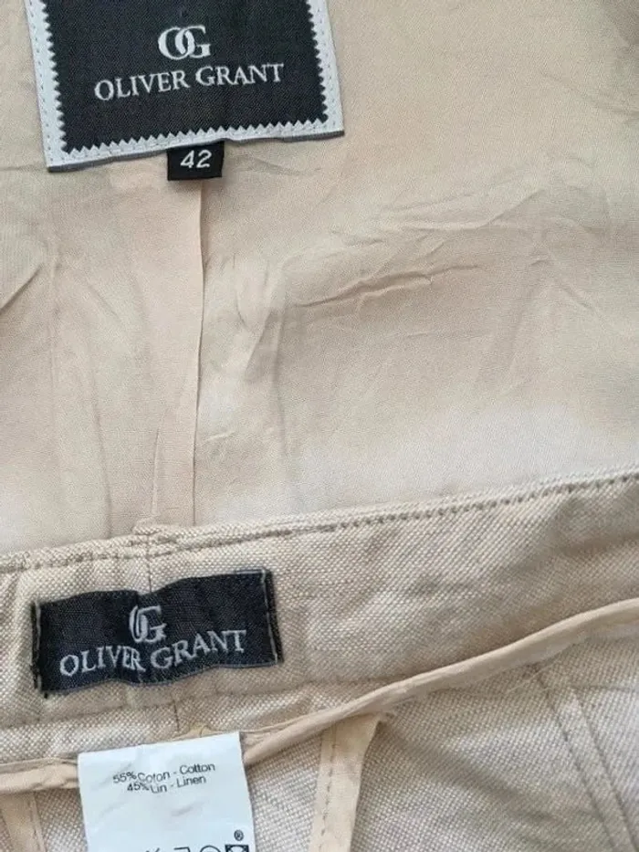 Ensemble  lin et coton Olivier Grant oversize ,coupe large et fuselé taille haute ,veste cintrée - photo numéro 10