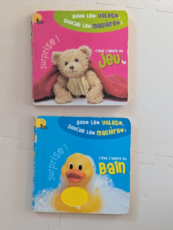 Lot 2 livres bébé sensoriels – C’est l’heure du jeu et du bain – avec textures et volets