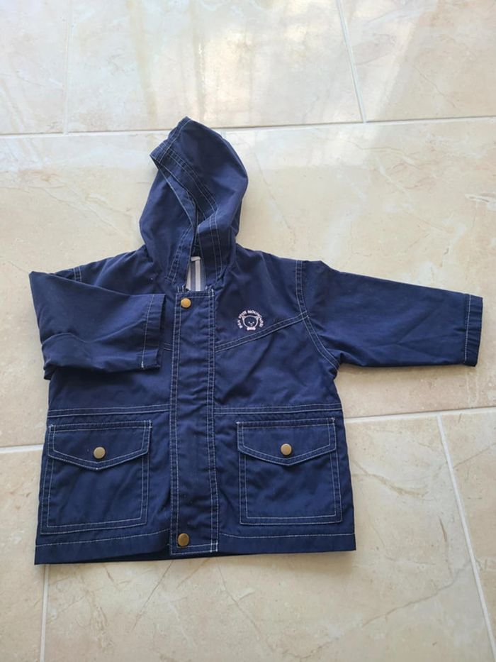 Trench bleu marine à capuche vintage • 12 mois