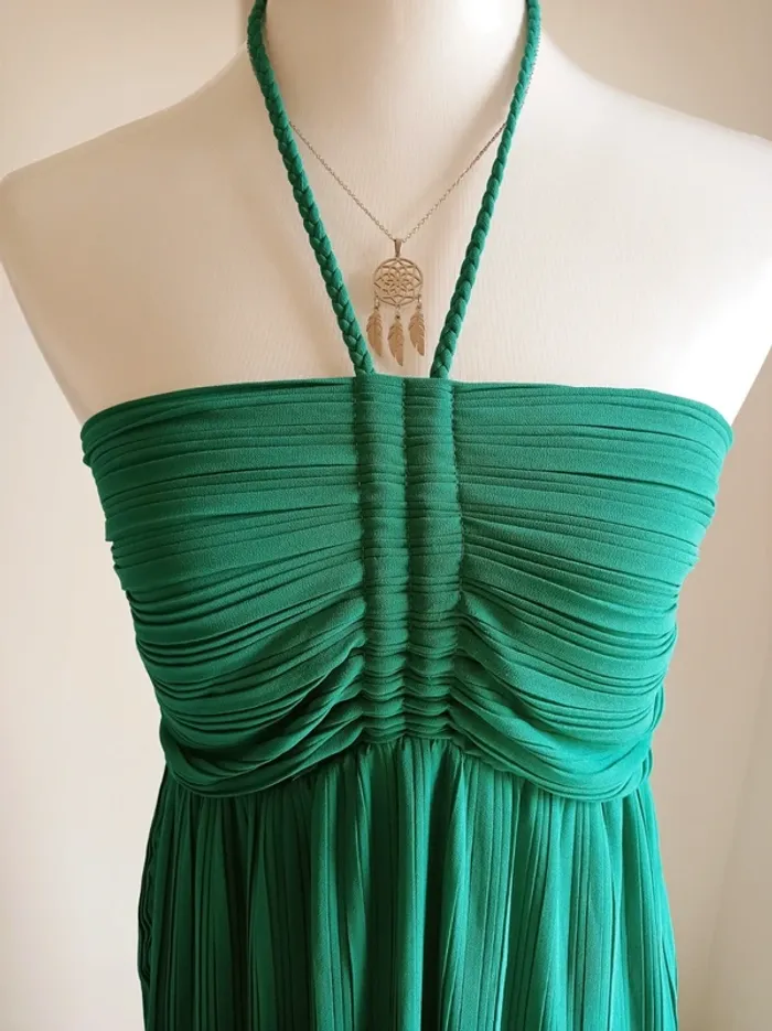 Robe verte bustier longue plissée avec attache cou T.M Charlior - photo numéro 2