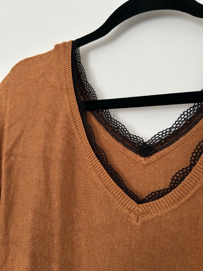 Pull léger marron manches longues col V Gemo L - photo numéro 4