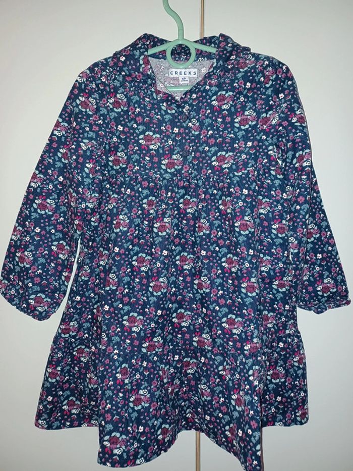 Robe velours bleu à fleurs Creeks 5 ans.