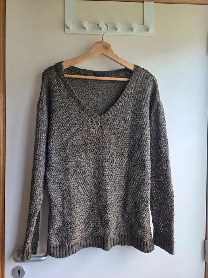 Pull kaki fil blanc et doré - promod - taille L