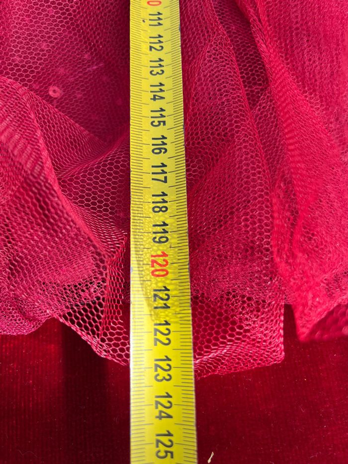 Robe longue Rouge voile paillettes jupon froufrou T 40 - photo numéro 15