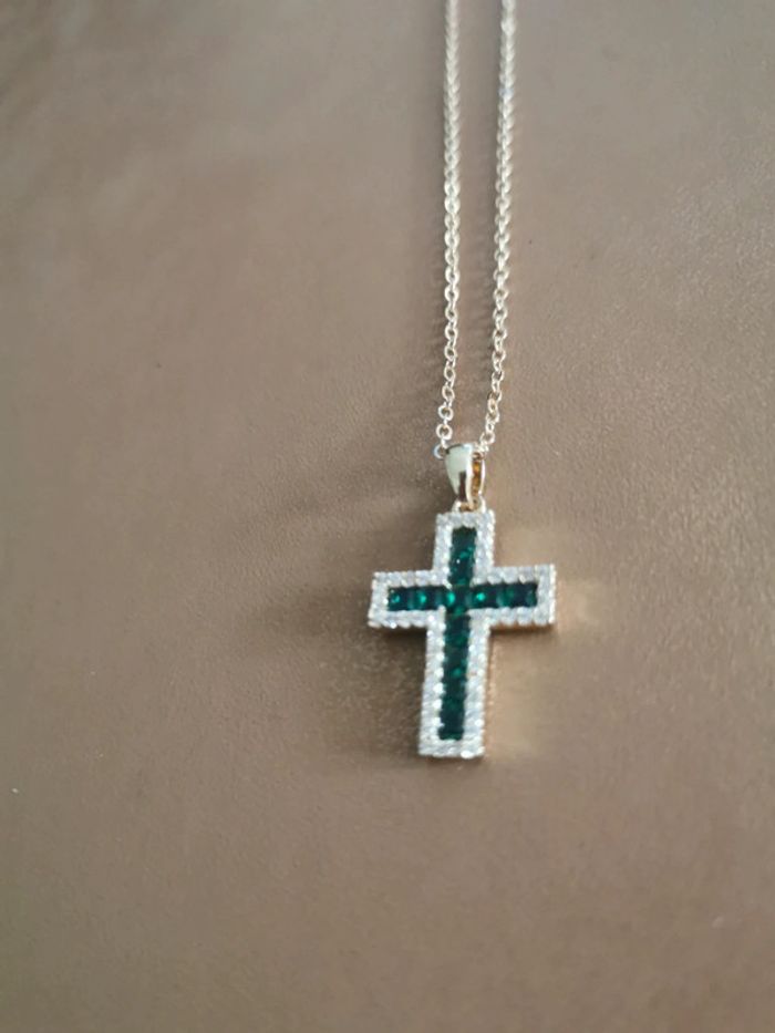 Collier et pendentif spirituel croix chrétienne pierre verre - photo numéro 2