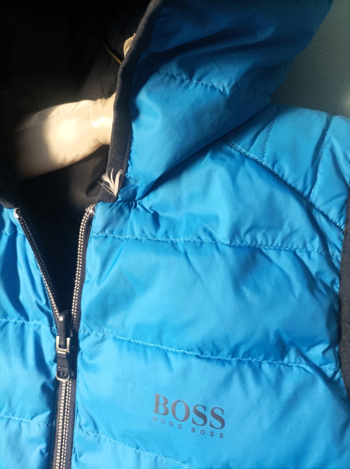 Doudoune plume garçon hugo boss 12 ans reversible sport hiver bleu neuve - photo numéro 4
