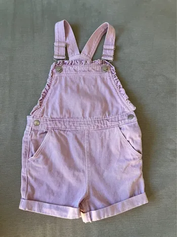 Salopette jean short mauve 6 ans