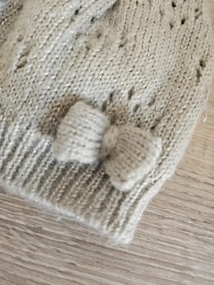 Petit bonnet gris à noeud 3/6 mois 41cm - photo numéro 2