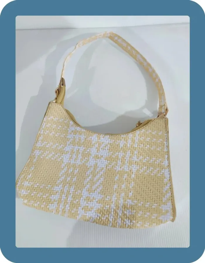 Sac porté épaule jaune et blanc, très bon état, 24x17cm - photo numéro 2