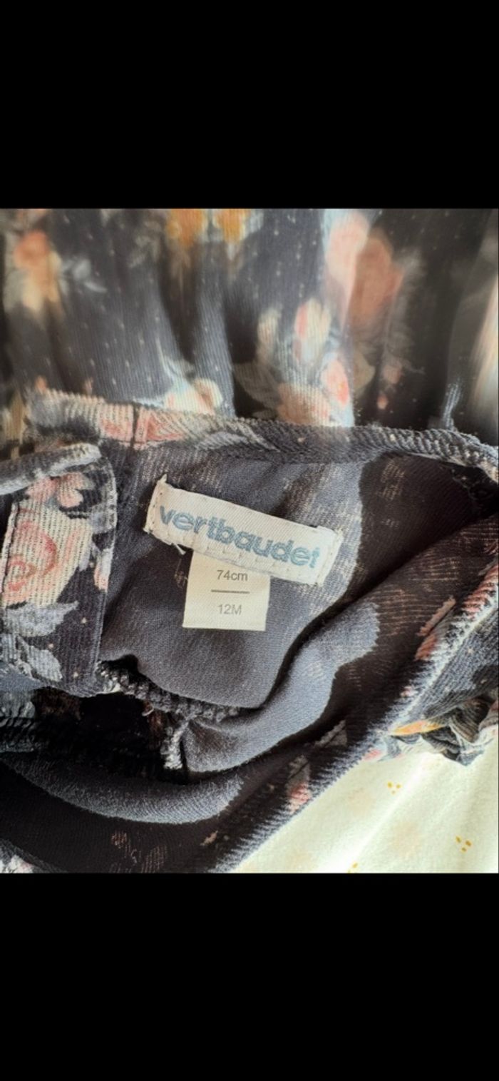Robe vertbaudet en velours fin à fleurs bébé fille 12 mois - photo numéro 3