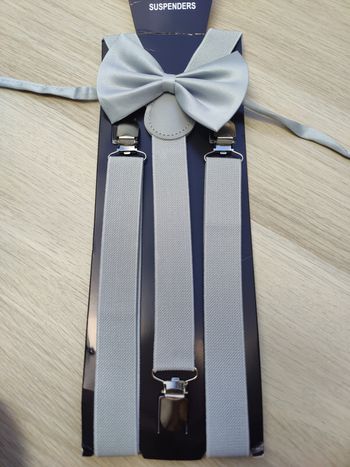 Bretelles + nœud papillon gris adulte 