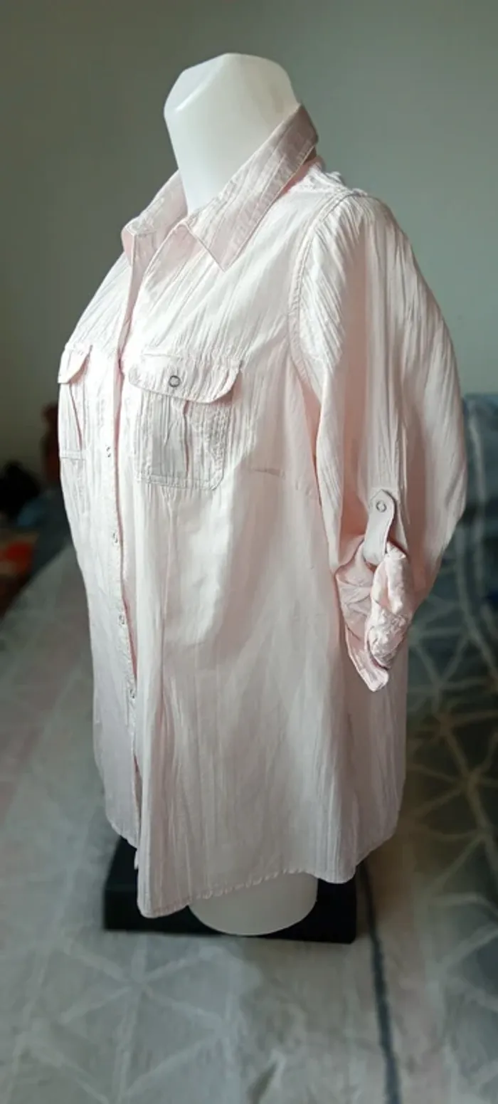 Blouse manches 3/4 ajustables effet plissé avec poches à pression rose femme 46 canda - photo numéro 4
