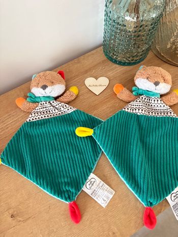 Lot doudou renard vert 