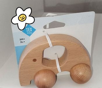 Tex Baby Éléphant en bois à rouler NEUF 