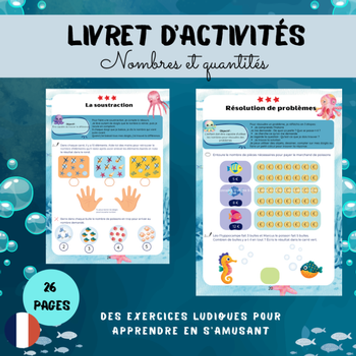 Livret éducatif Nombres et Quantités – Grande Section – Réutilisable et Plastifié - photo numéro 3
