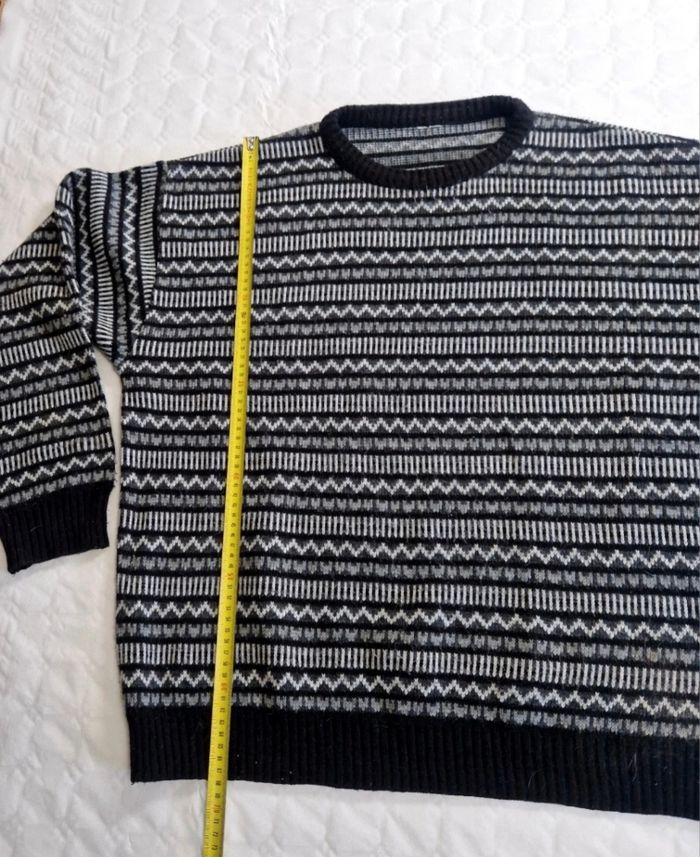 Pull en maille à motifs Noir/Gris/Blanc Vintage Taille L Homme Pull - photo numéro 3