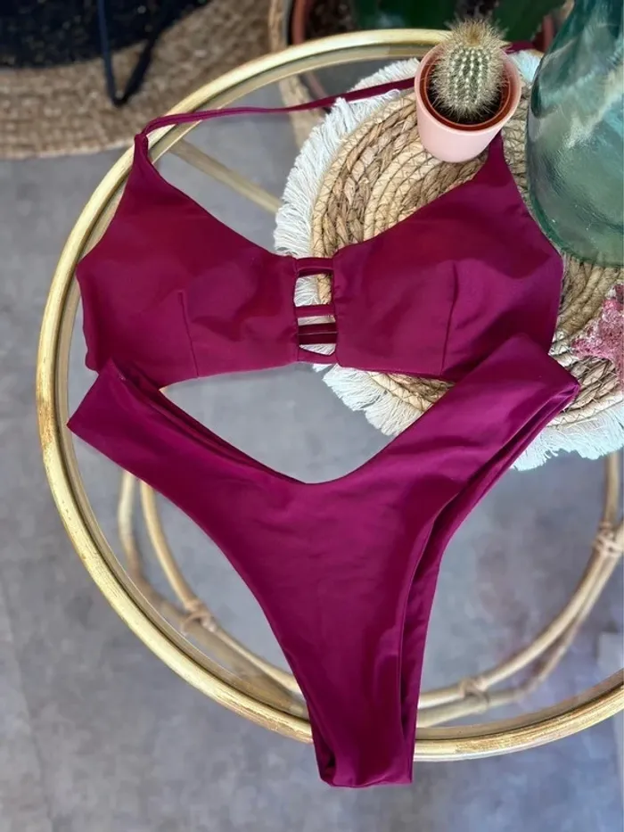 Maillot de bain bikini bordeaux taille XS - photo numéro 3