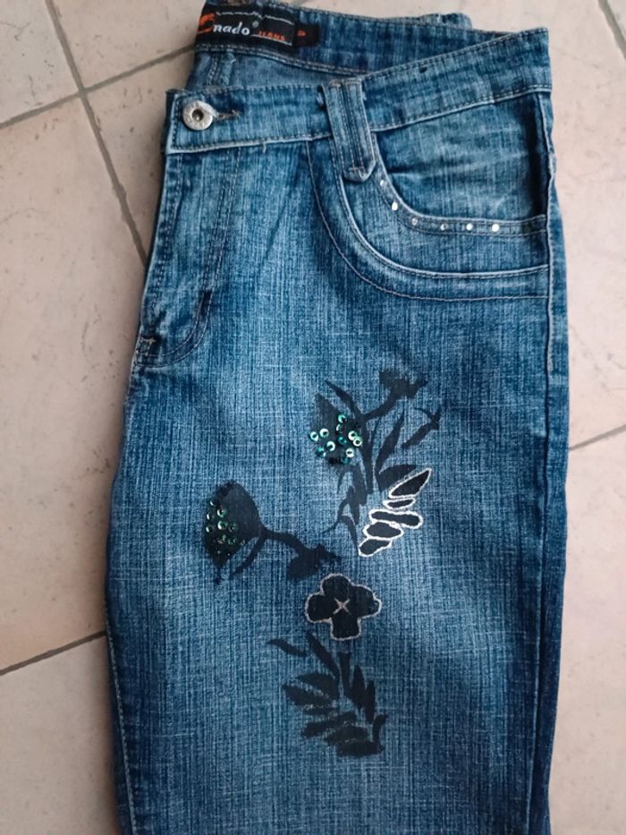 Jeans imprimé fleur taille L - très bon état - Onado jeans - photo numéro 6