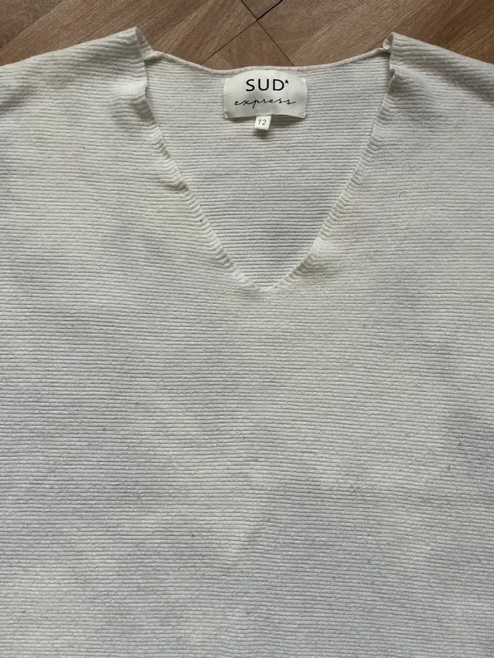 Pull blanc col en V Sud Express - photo numéro 3