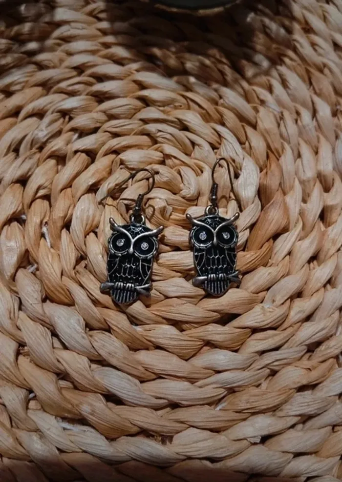 Boucles d'oreille fantaisie hibou noir