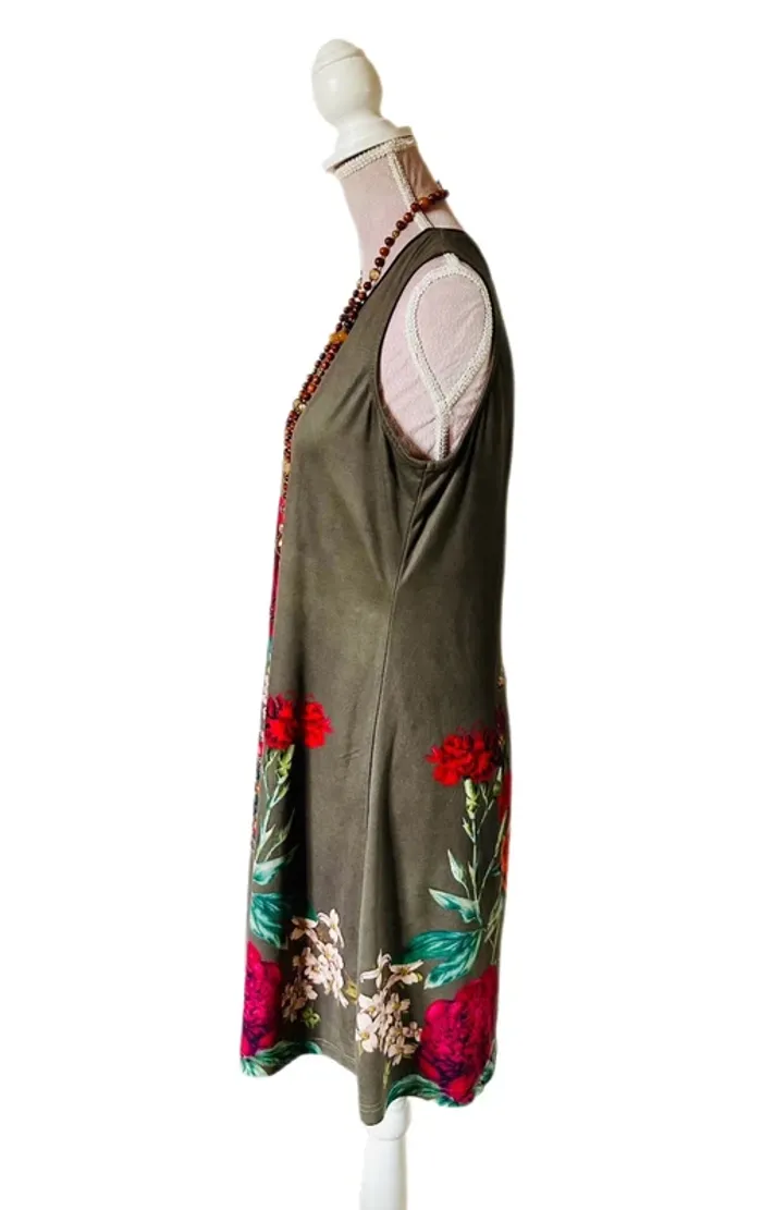 🌺🍁Robe vintage automnale kaki fleurie bohème chic S/M Autumn dress floral beaded details🍁🌺 - photo numéro 7