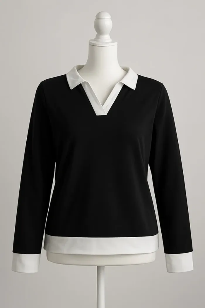 Haut noir à col blanc contrastant – Taille 2XL