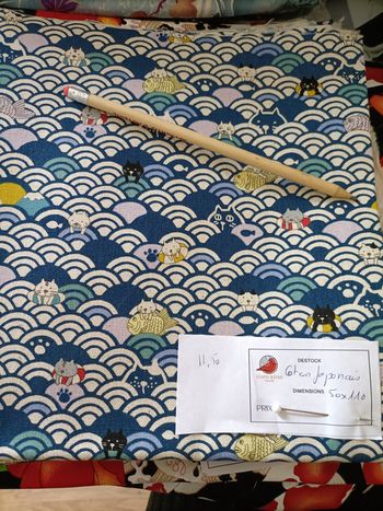 Coupon coton japonais – Chats & vagues – 50x110